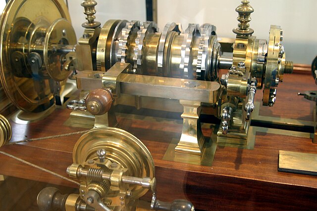 A rose engine lathe for doing decorative geometrical engraving.